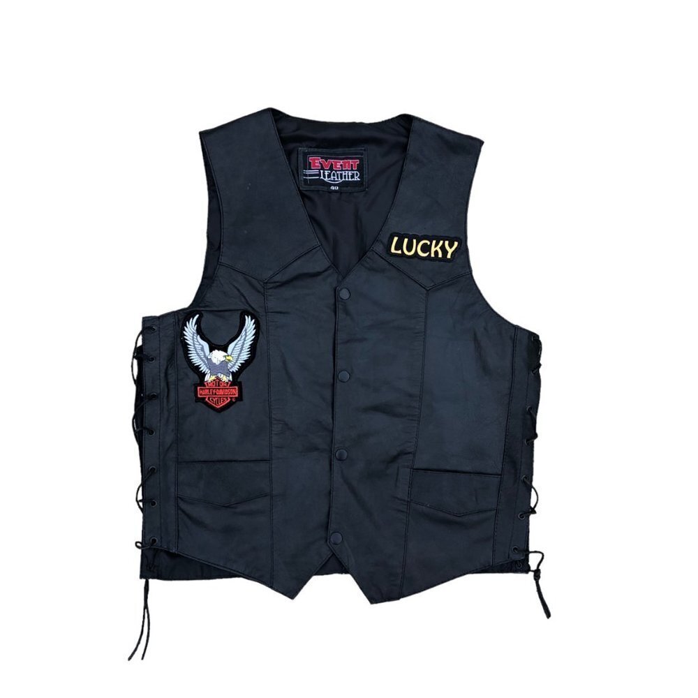 VTG EVENT LEATHER Harley-Davidson Motorcycles Vest Men's 40 Black Retro​​​​